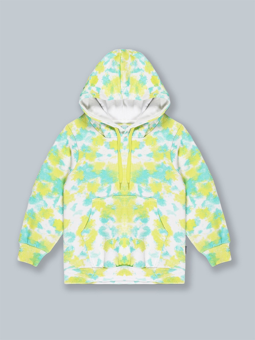 

KiddoPanti Unisex Kids Yellow & Green Tie & Dye Hooded Sweatshirt