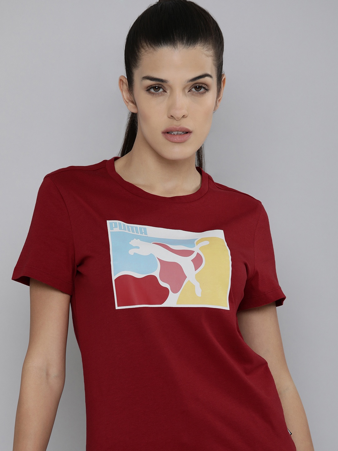 

Puma Camo Graphic Brand Logo Printed Pure Cotton Regular Fit T-shirt, Maroon