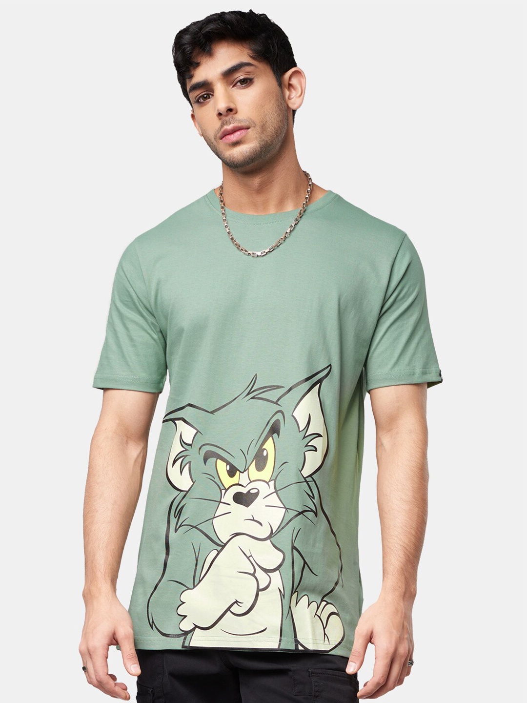 

The Souled Store Men Green Printed Pure Cotton T-shirt