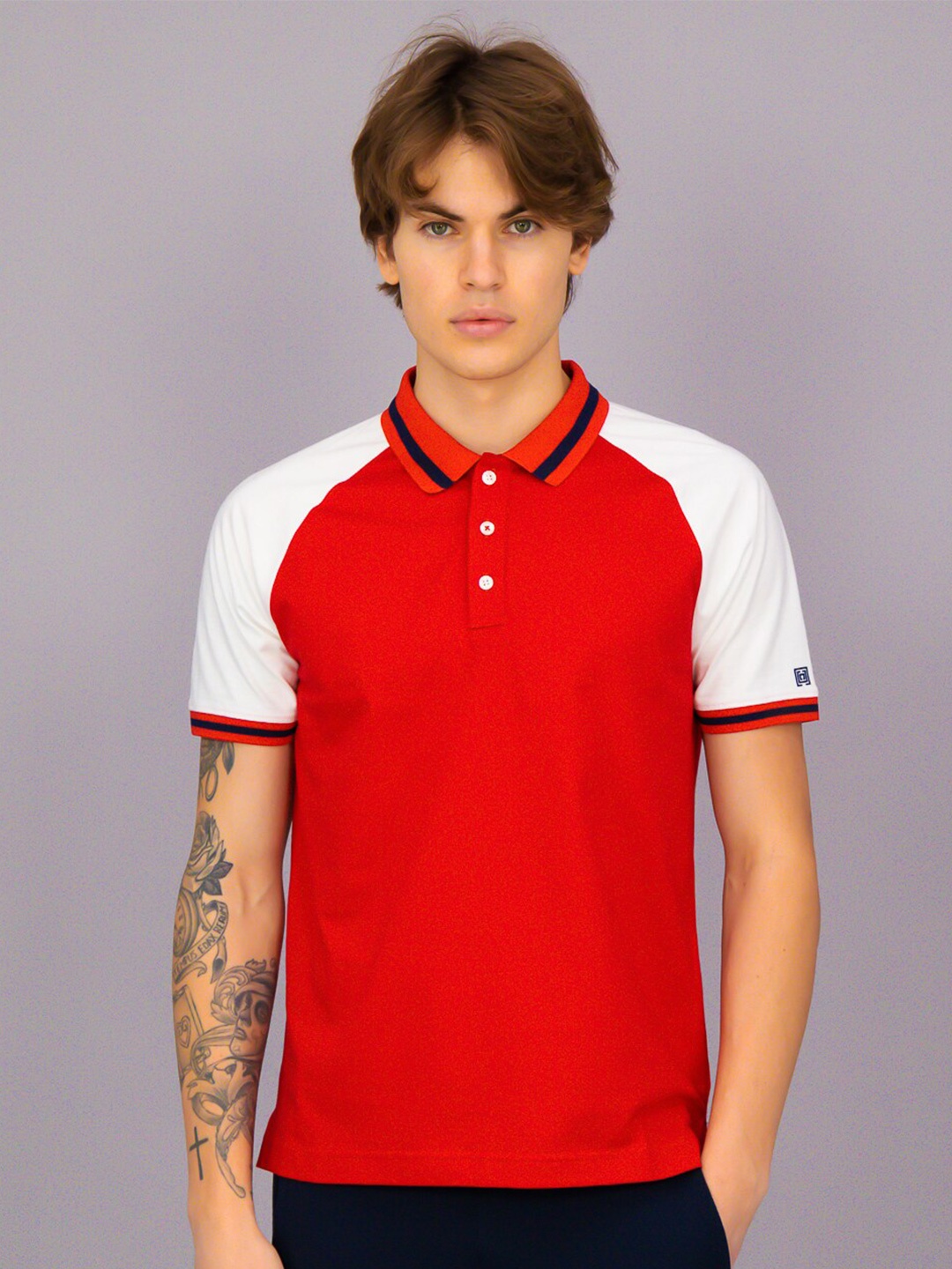 

FREESOUL Men Red & White Polo Collar T-shirt