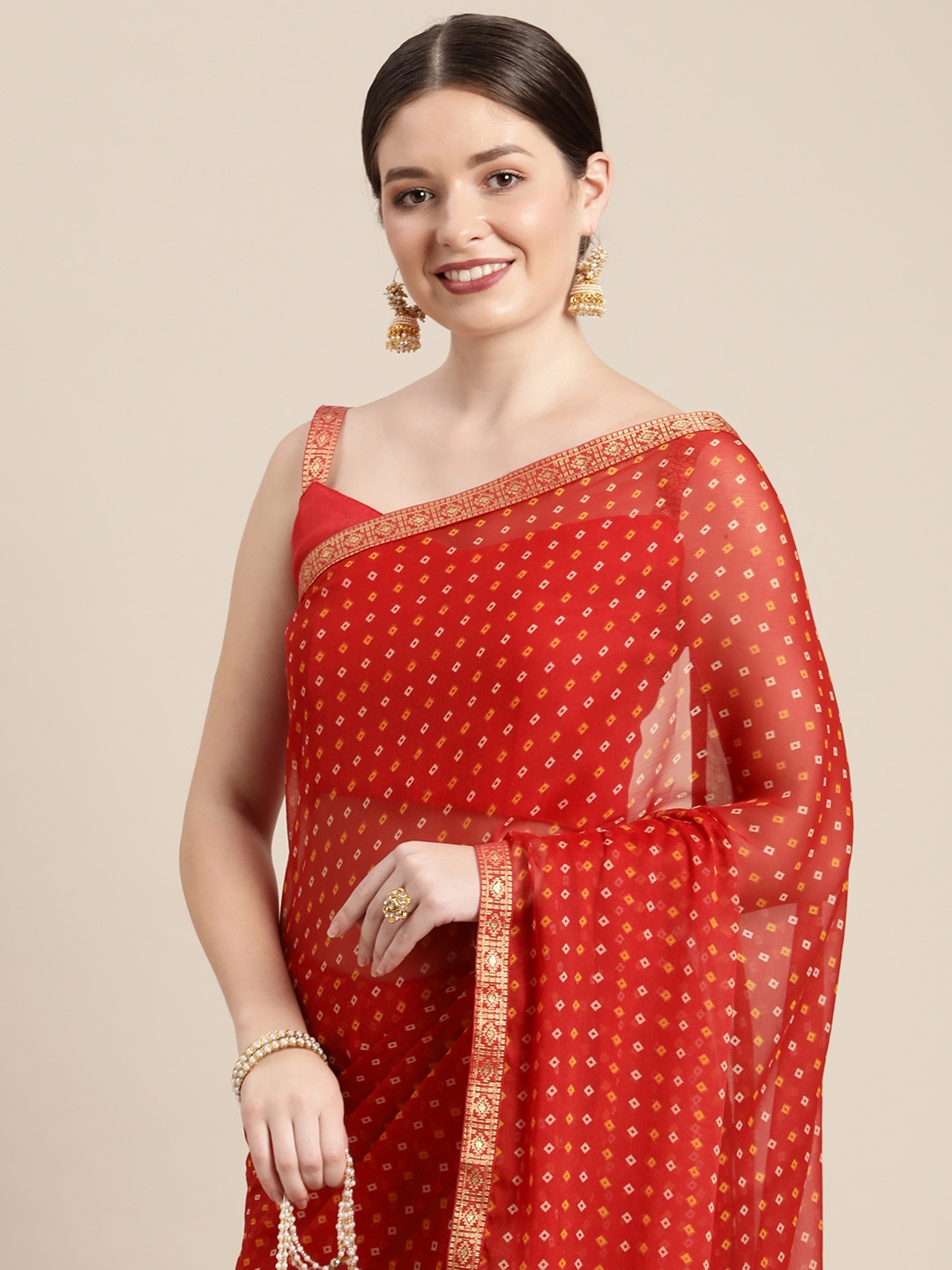 

Saree mall Red & White Bandhani Sarees