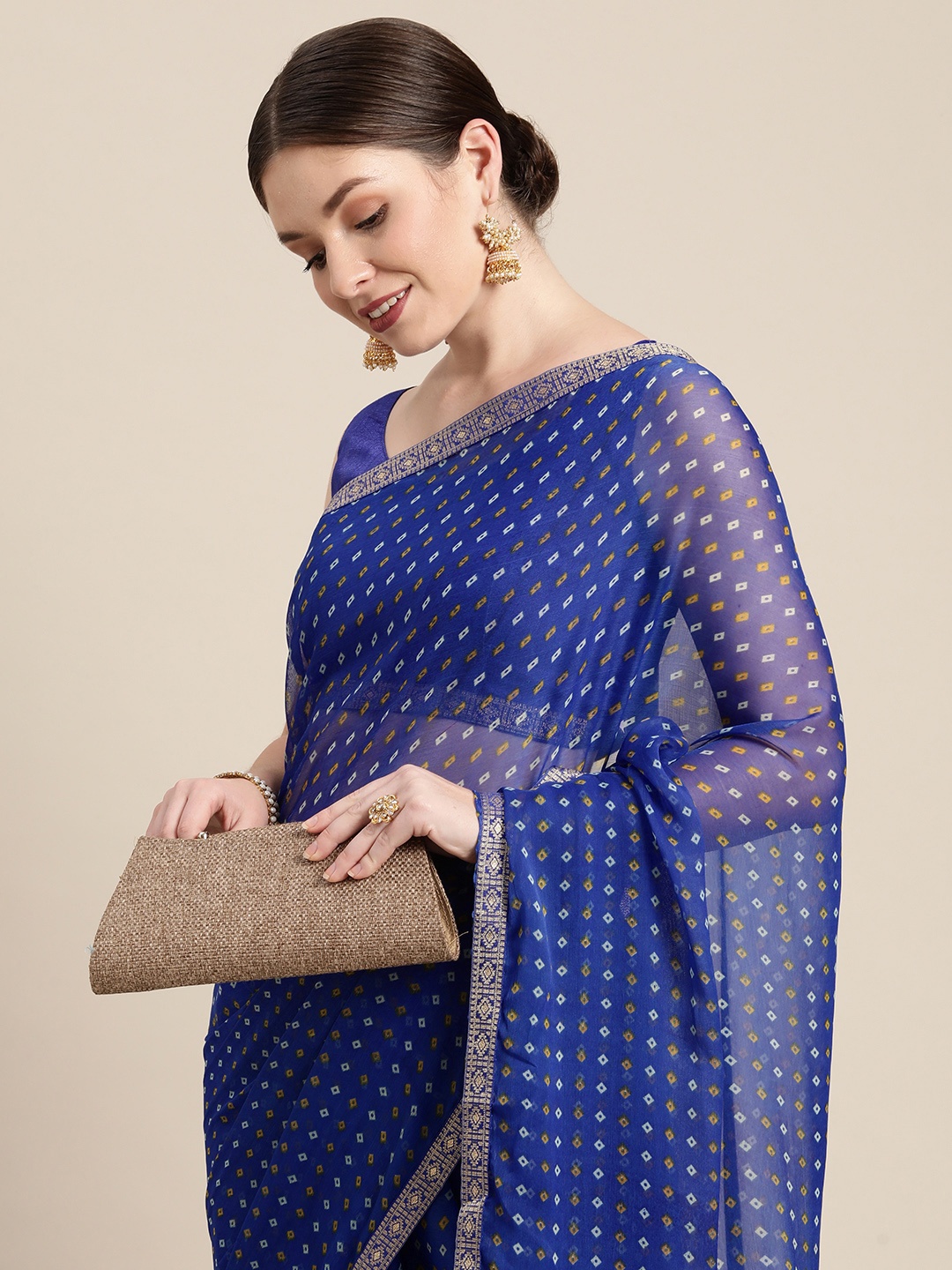 Saree mall Blue & White Bandhani Sarees