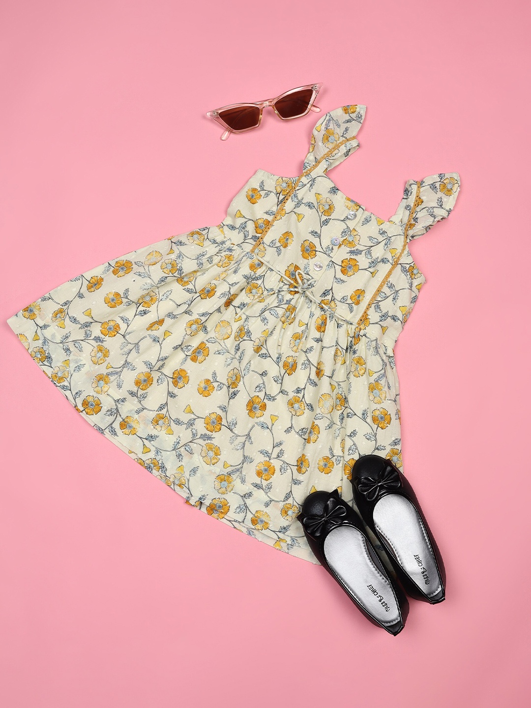 

Ka-mee Girls Yellow Floral Fit & Flare Cotton Dress