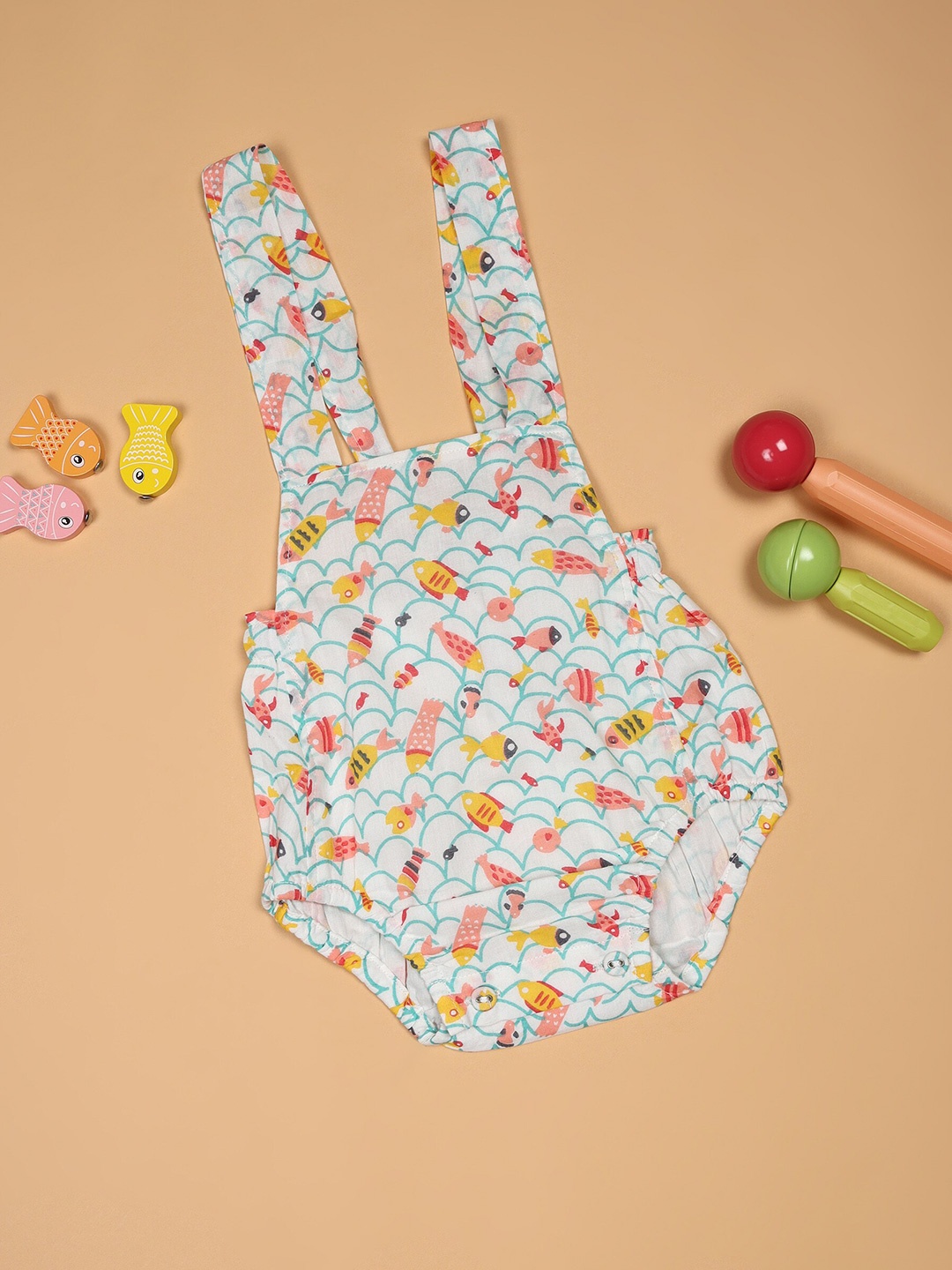 

Ka-mee White Cotton Printed Pinafore Dress