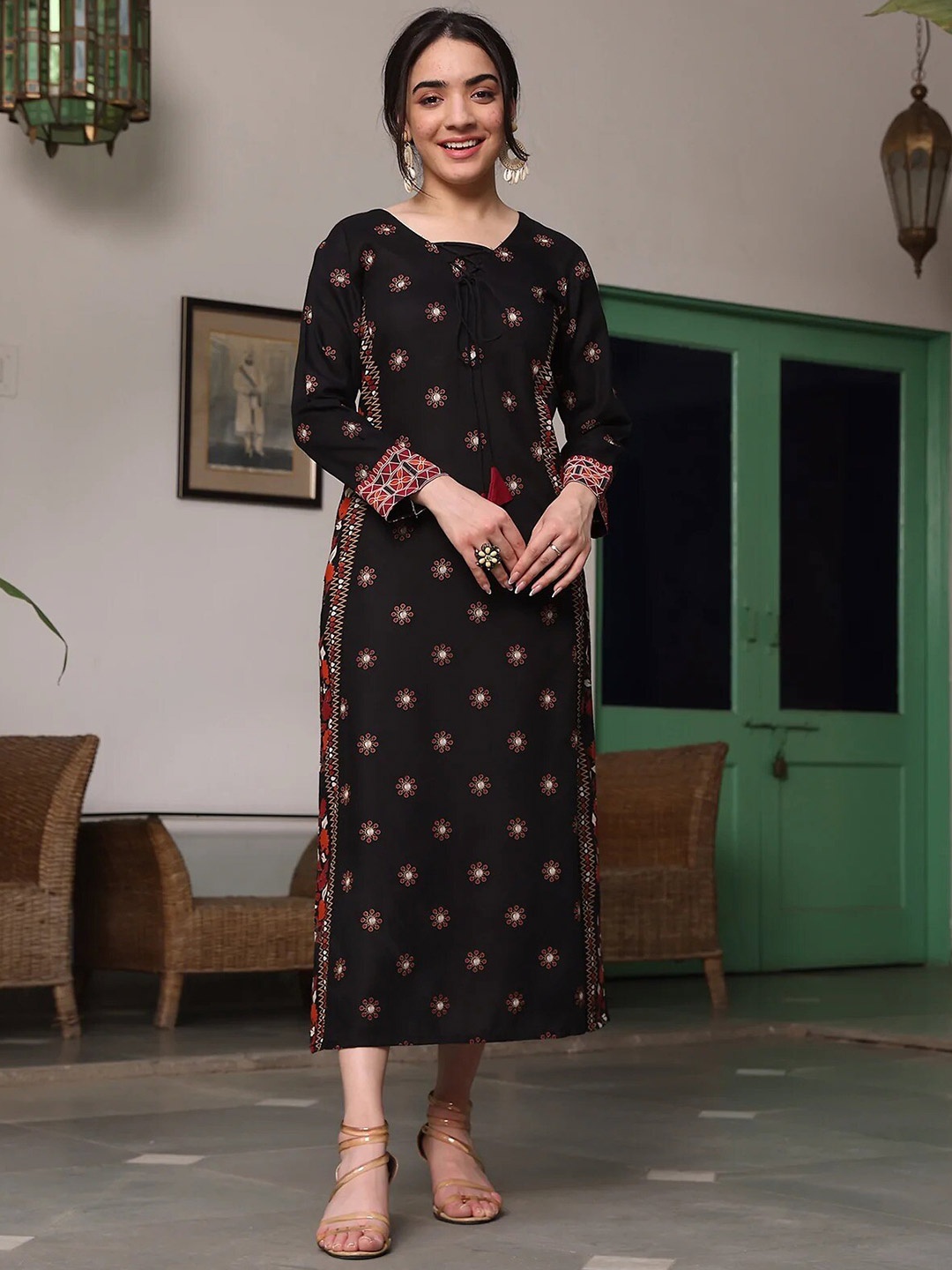 

Rustorange Black Maxi Side Slit Long Dress