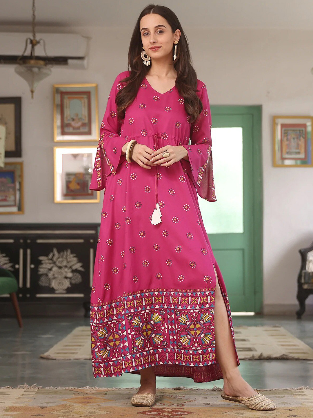 

Rustorange Women Pink Ethnic Motifs Maxi Dress