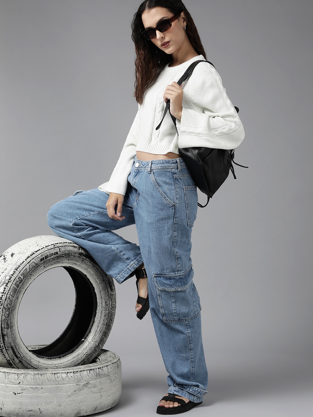 

Roadster Women White Cable Knit Crop Pullover