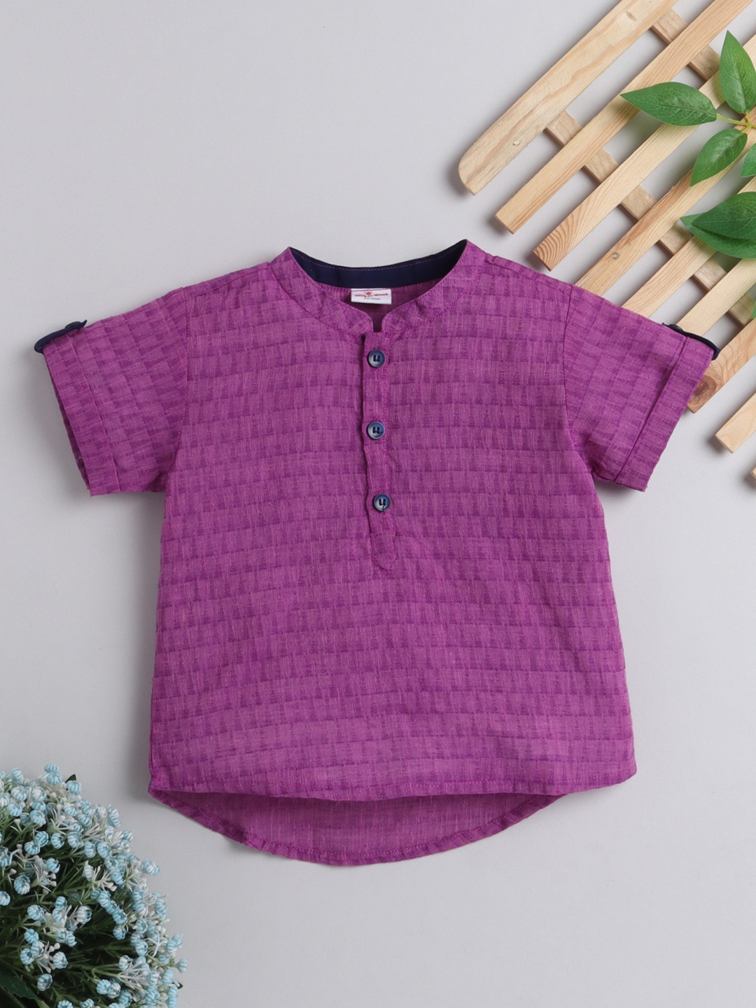 

The Magic Wand Boys Purple Geometric Printed Dobby Kurta