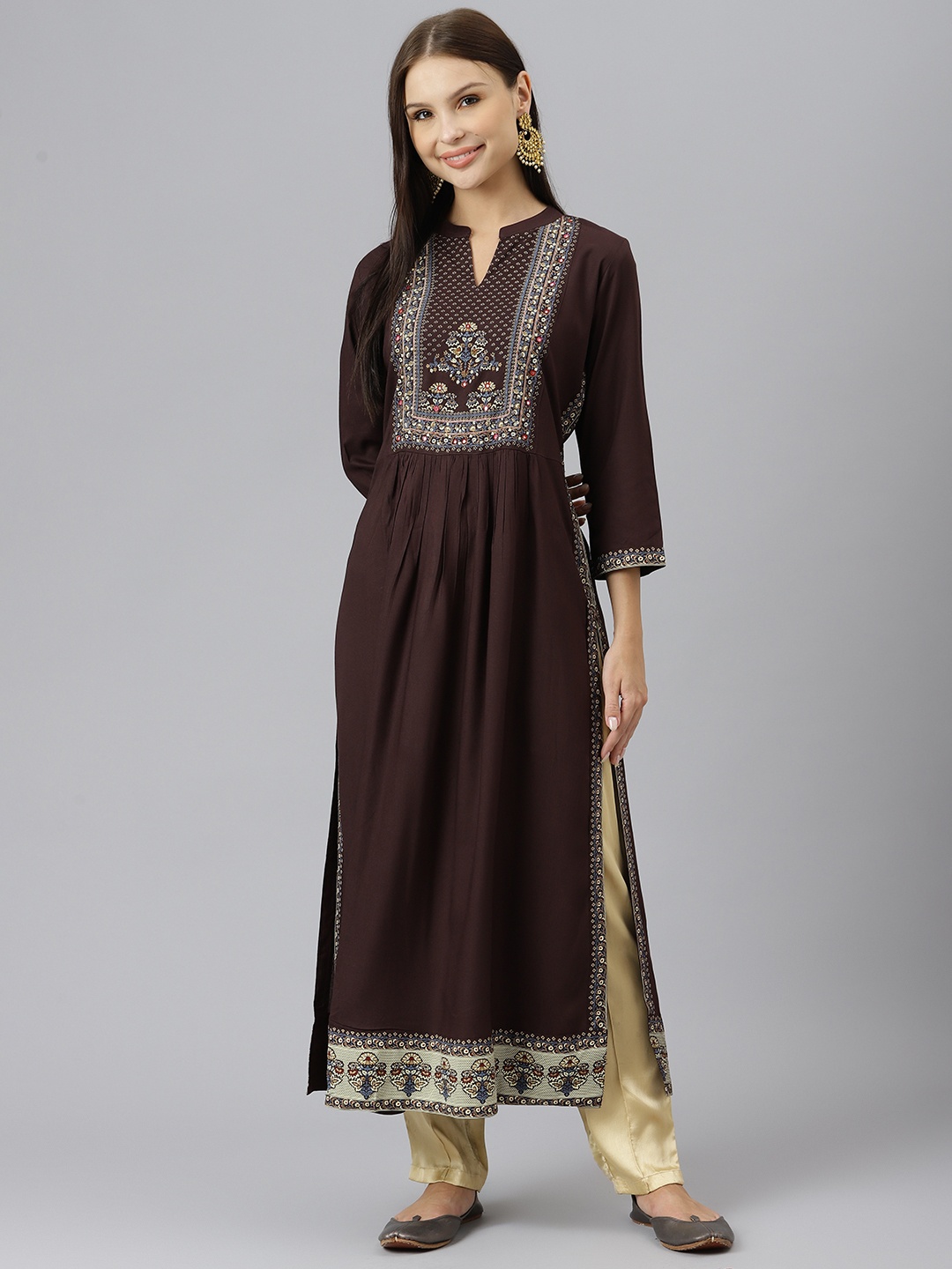 

Divena Women Brown Ethnic Motifs Print Kurta