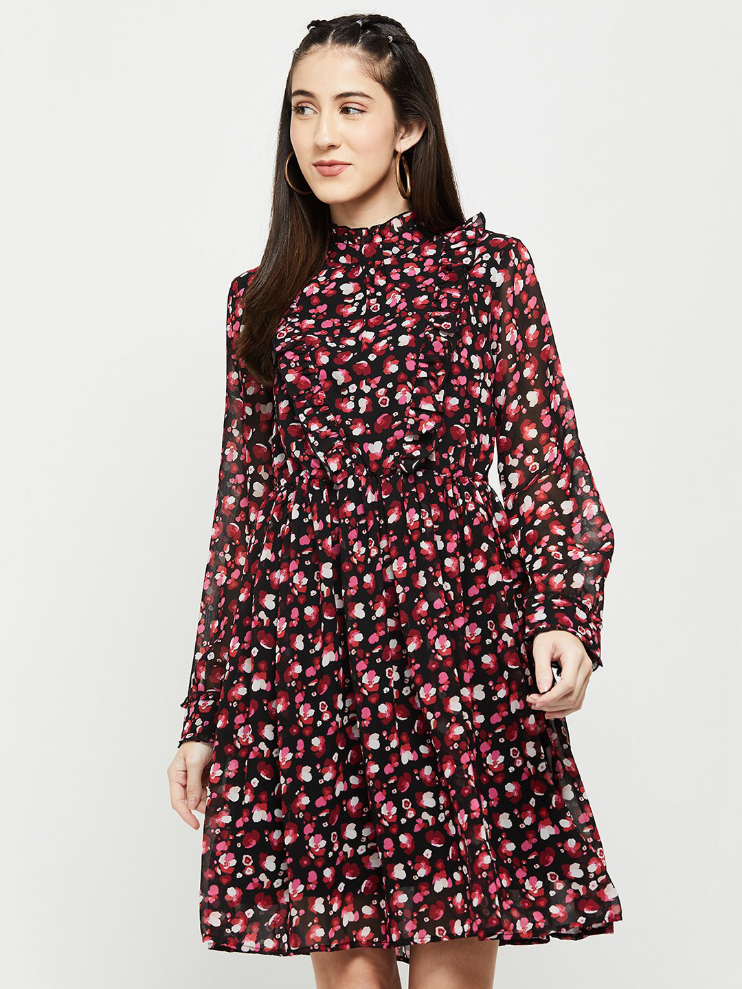 

max Women Black & Red Floral Print A-Line Dress