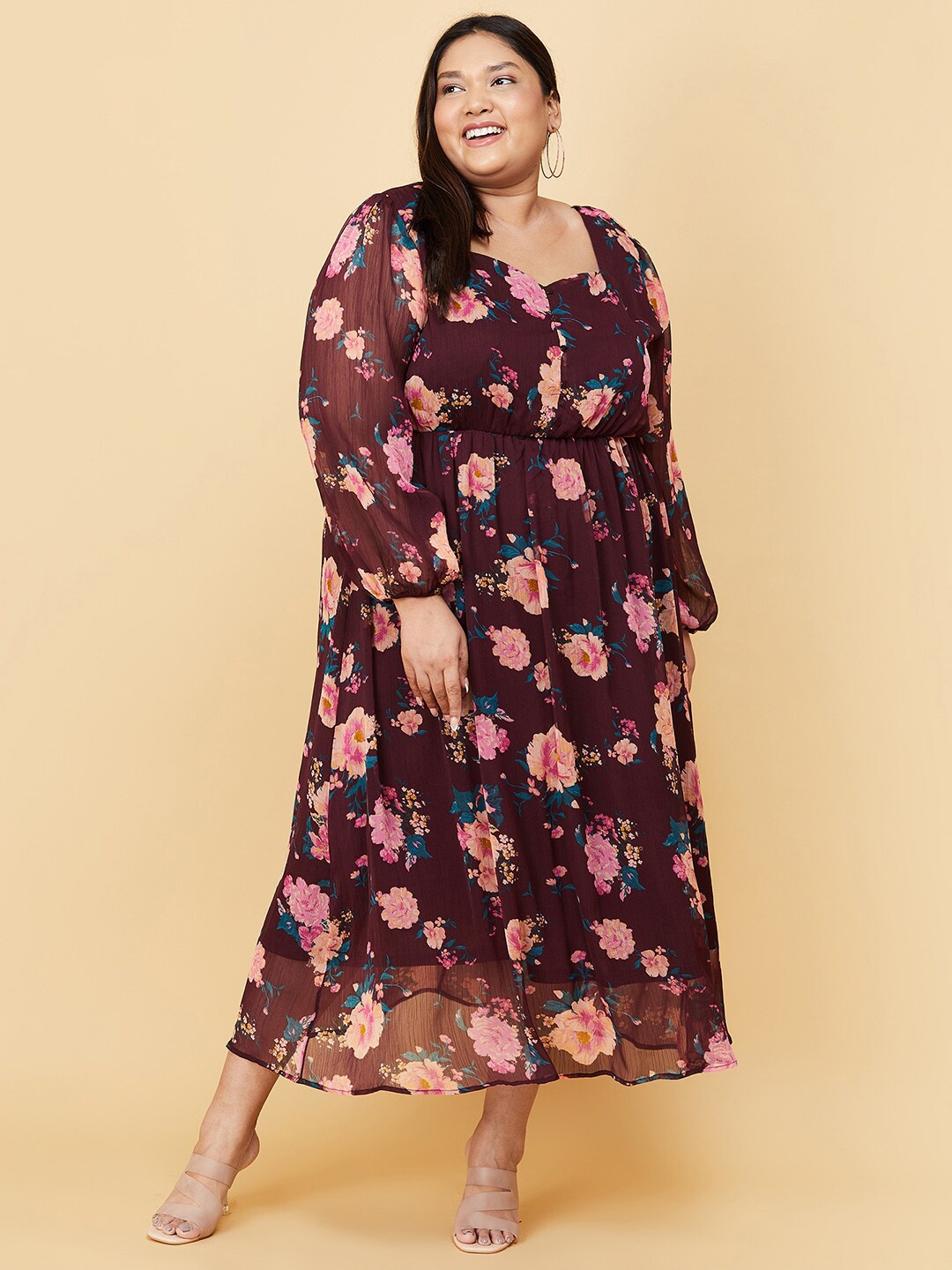 

max Women Brown Floral Midi Dress