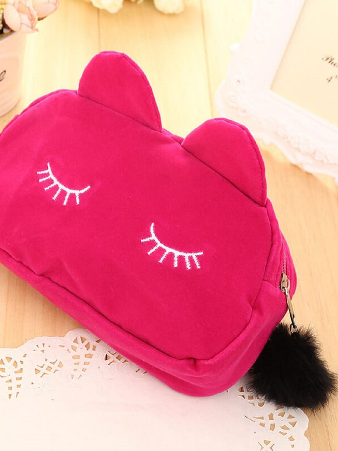 

Awestuffs Pink Solid Cat shaped Travel Pouch