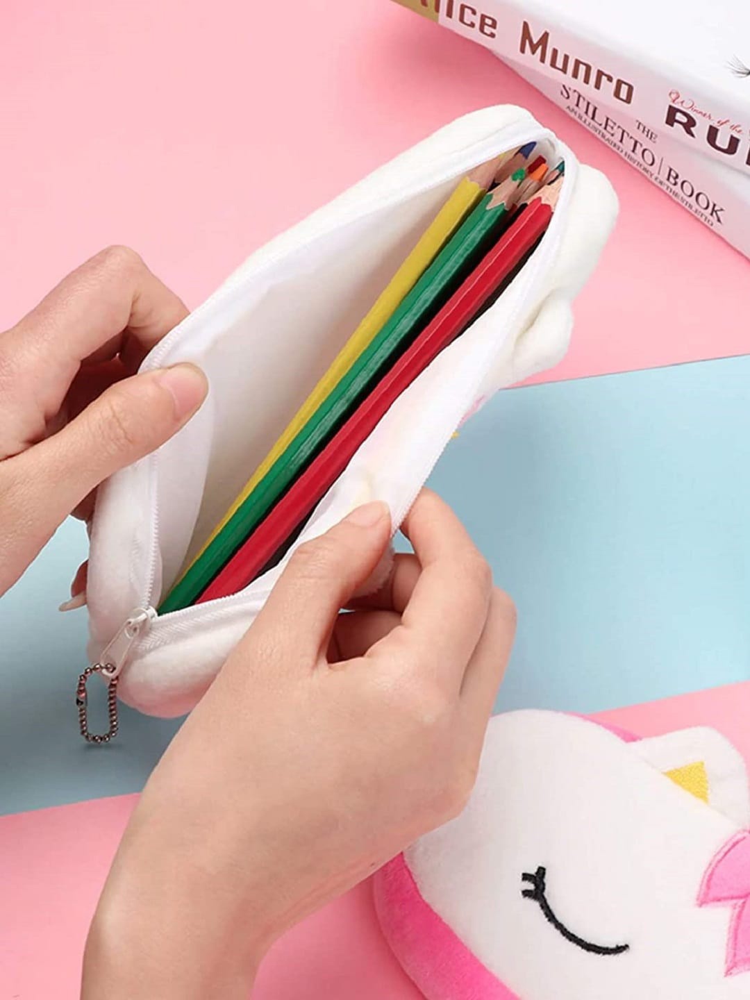 

Awestuffs White & Pink Solid Unicorn shaped Travel Pouch