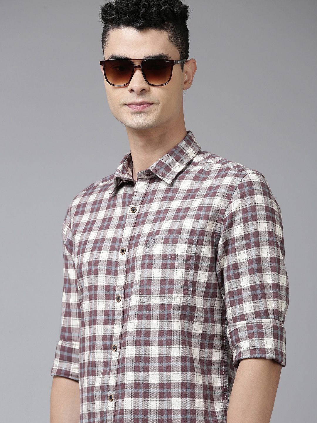 

U.S. Polo Assn. Denim Co. Men Brown Slim Fit Checked Pure Cotton Casual Shirt
