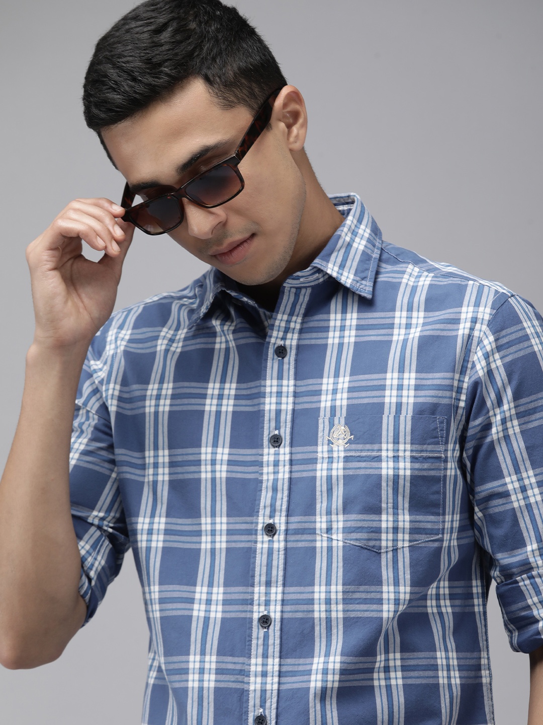 

U S Polo Assn Men Standard Pure Cotton Checked Casual Shirt, Blue