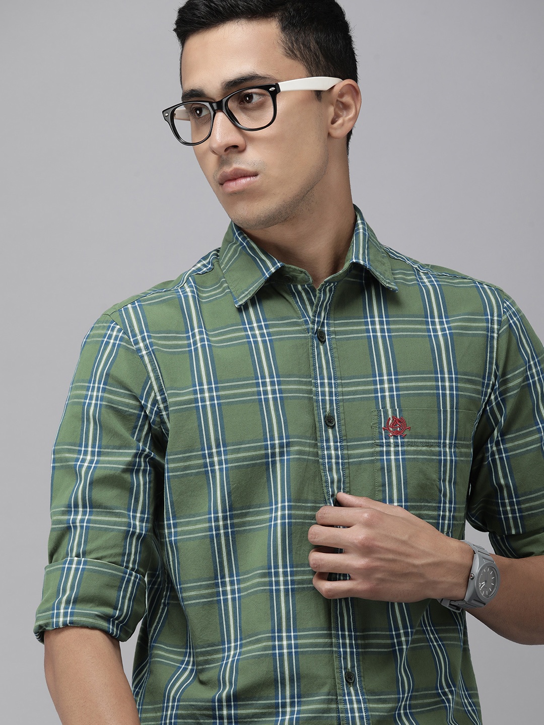 

U S Polo Assn Men Standard Pure Cotton Checked Casual Shirt, Olive