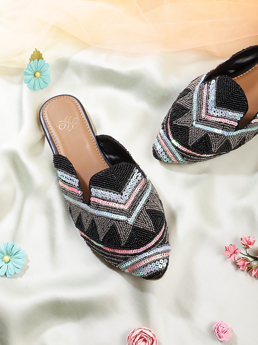 

House of Pataudi Women Beaded Handcrafted Ethnic Mules, Black