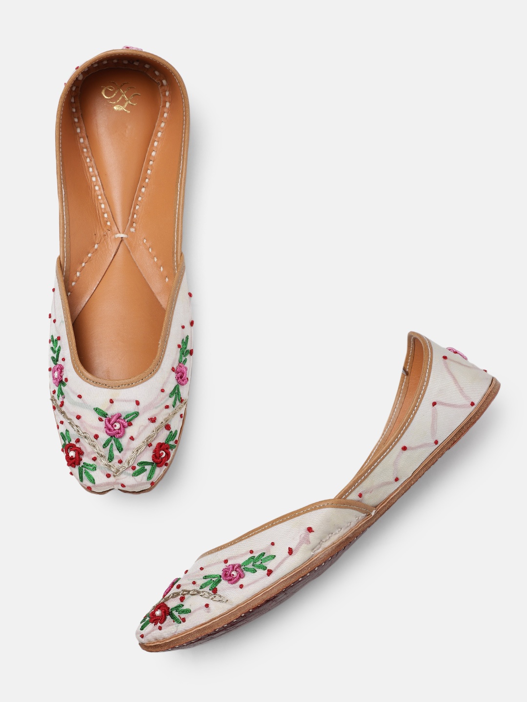 

House of Pataudi Women Embellished with Embroidery Mojaris, White