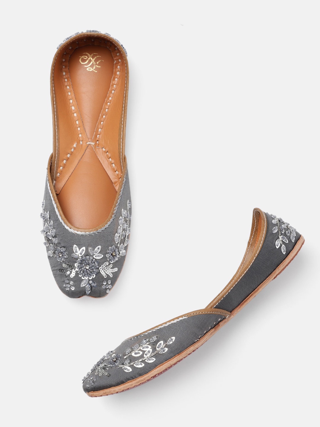 

House of Pataudi Women Embellished Mojaris, Grey
