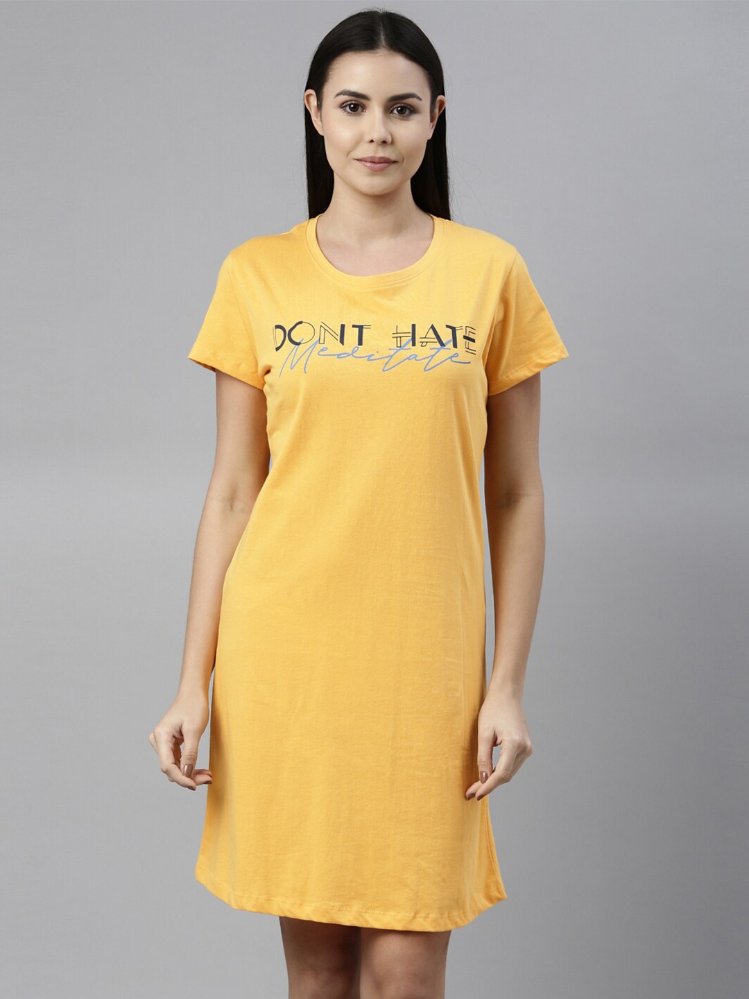 

Curare Women Yellow Printed Nightdress