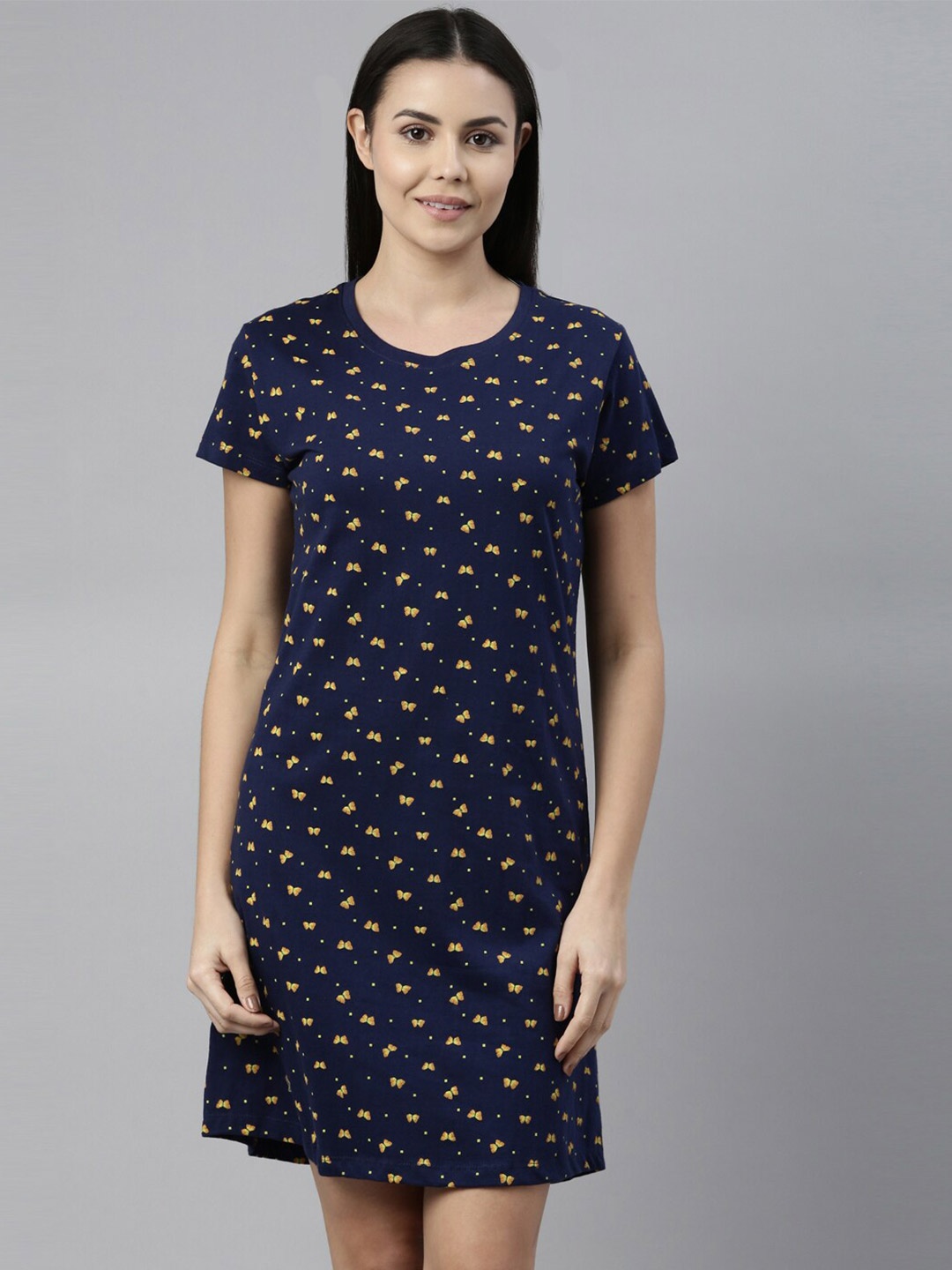 

Curare Navy Blue Printed Pure Cotton Nightdress