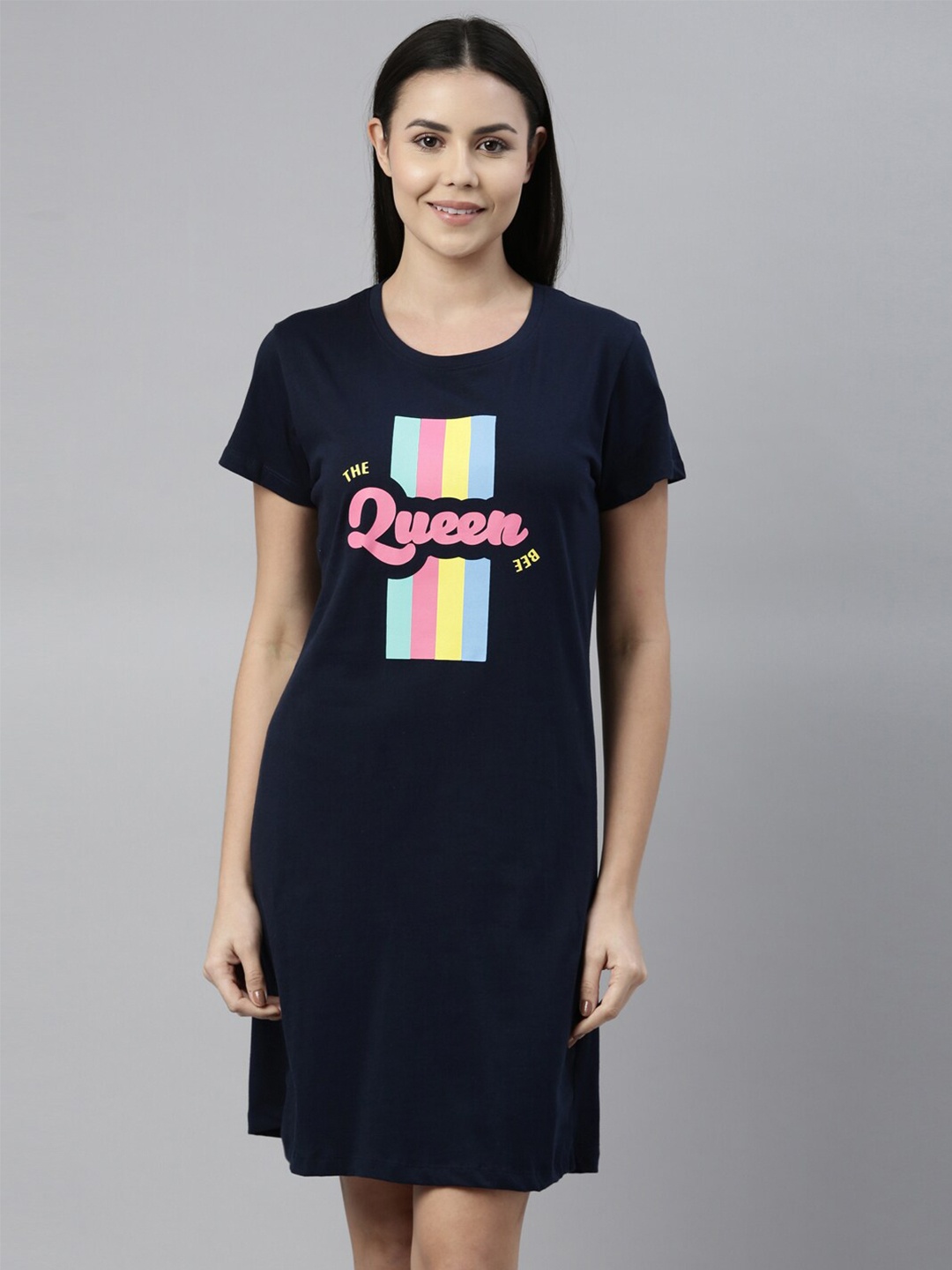 

Curare Navy Blue Printed T-Shirt Nightdress