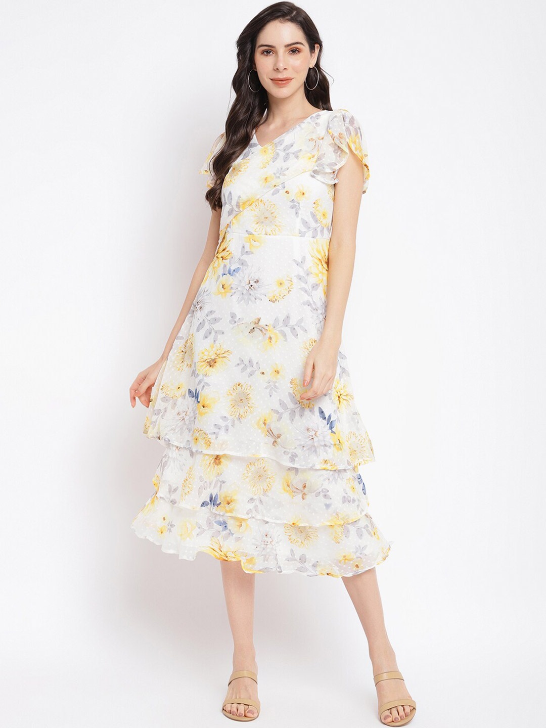 

Latin Quarters Yellow & Blue Floral Printed Midi Dress