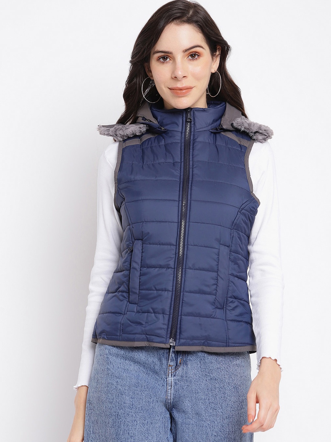 

Latin Quarters Women Blue Padded Sleeveless Jacket