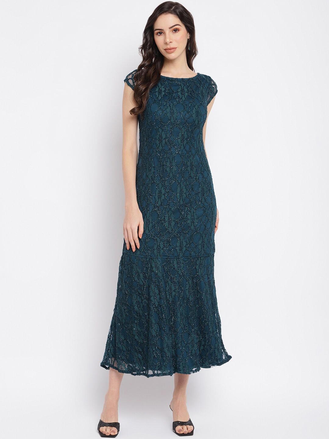

Latin Quarters Women's Green Cap Sleeve Solid Dress
