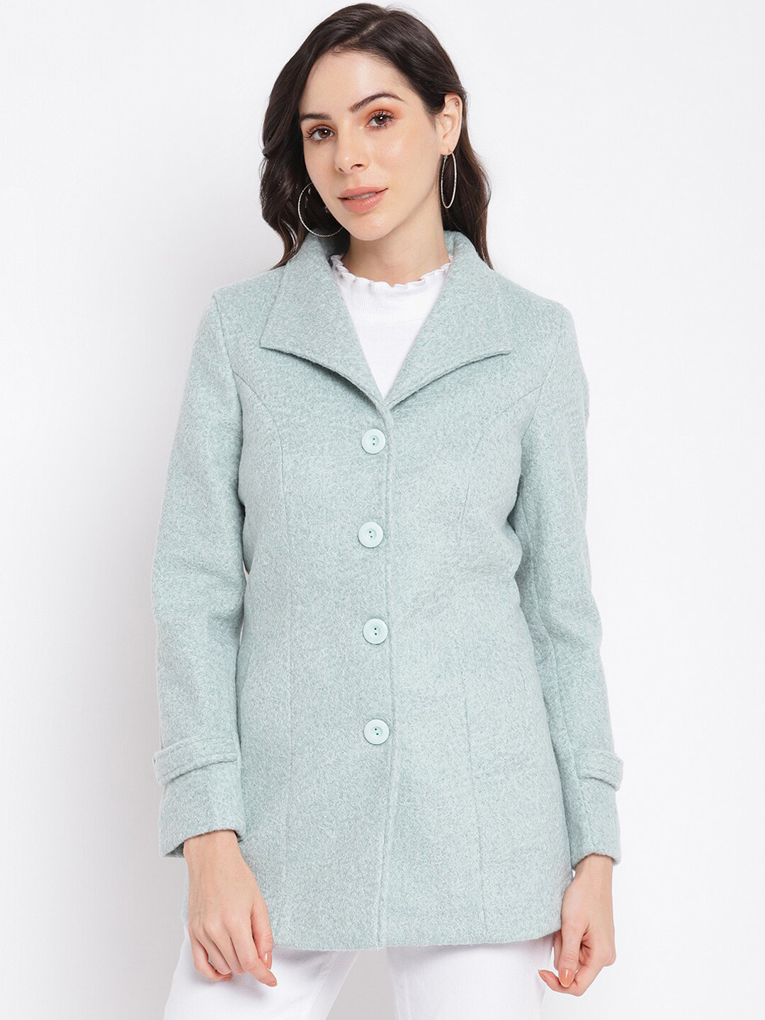 

Latin Quarters Women Green Solid Single-Breasted Coats