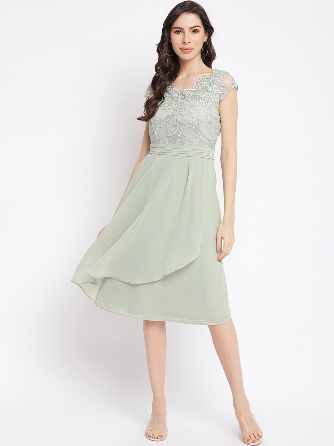 

Latin Quarters Green Floral Embroidered Dress