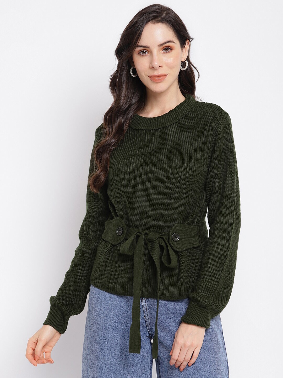 

Latin Quarters Women Green Self Design Acrylic Pullover