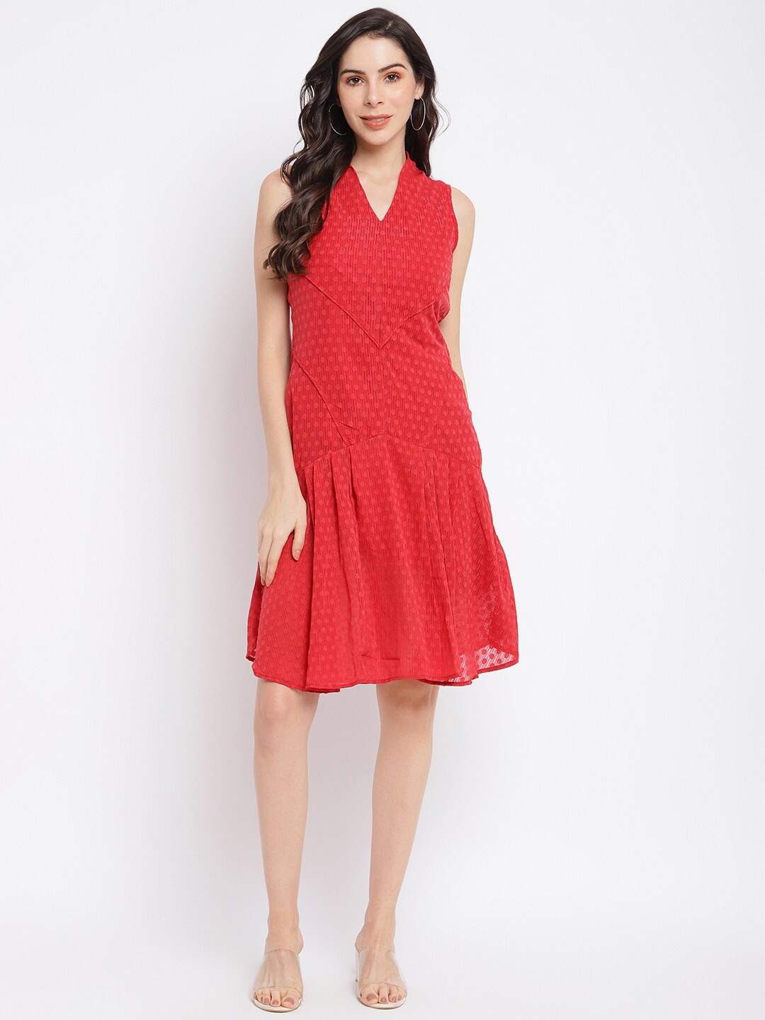 

Latin Quarters Red Solid Drop-Waist Dress