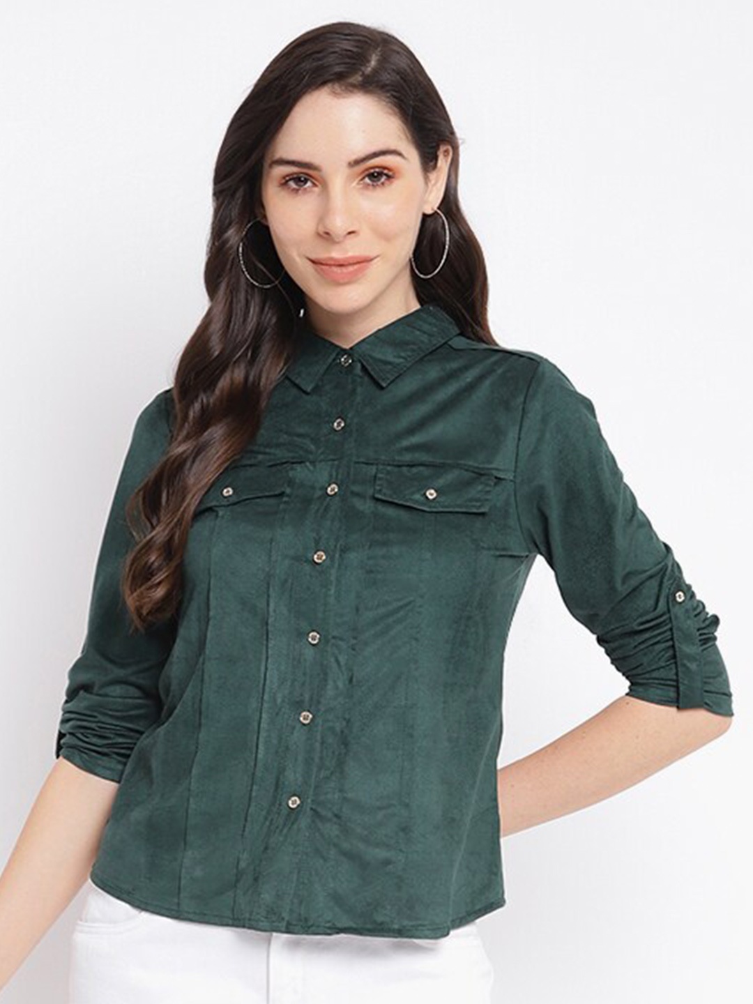 

Latin Quarters Green Roll-Up Sleeves Top