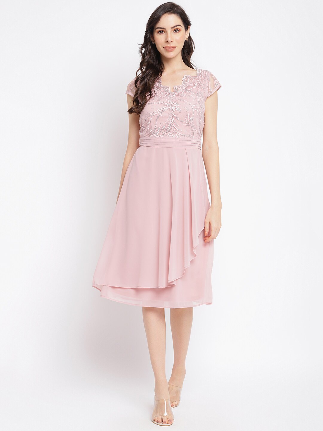 

Latin Quarters Women Pink Cap Sleeves Layered Dress