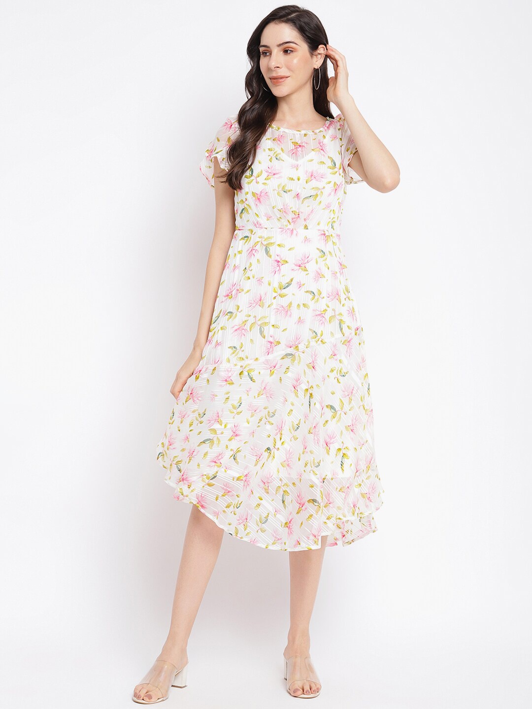 

Latin Quarters Pink & White Floral Printed Midi Dress