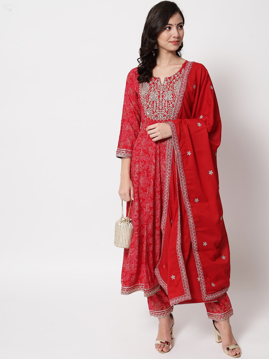 

IkDaiya Women Red Ethnic Motifs Kurta with Trouser & Dupatta
