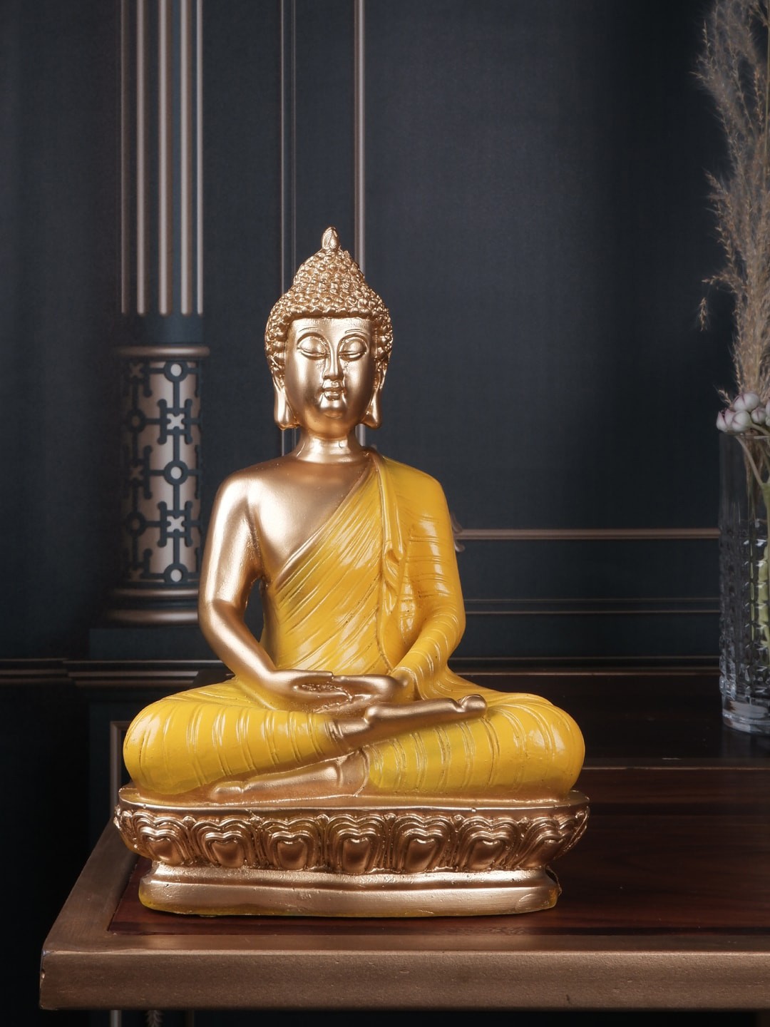 

THE WHITE INK DECOR Yellow Buddha Figurine Showpieces