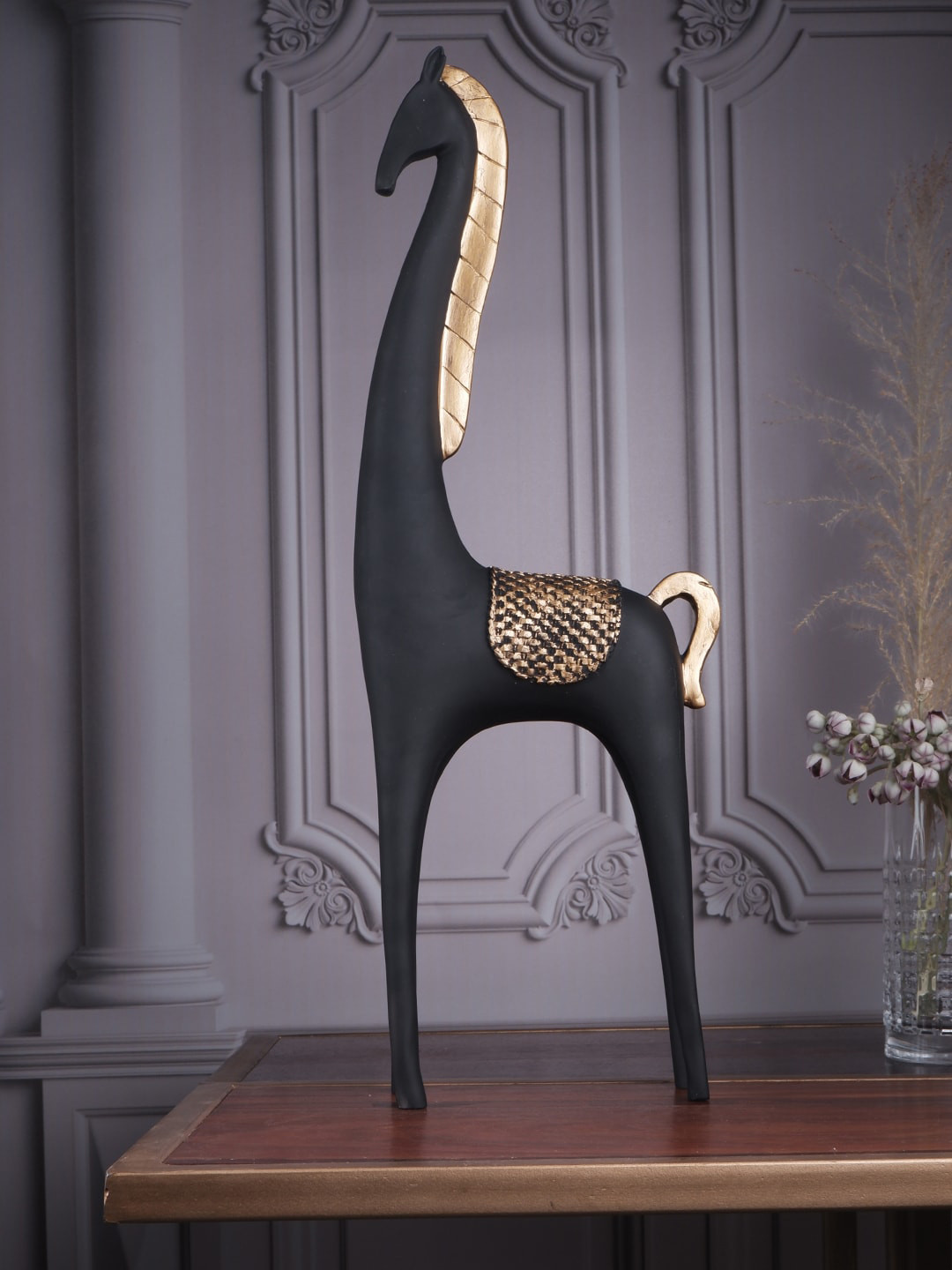 

THE WHITE INK DECOR Black Solid Giraffe Figurine Showpiece