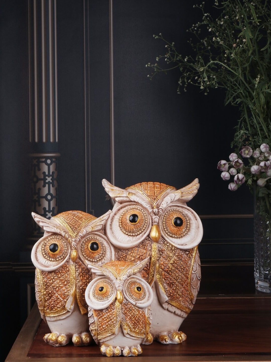 

THE WHITE INK DECOR Gold-Toned Fengshu Owl Figurine Showpieces