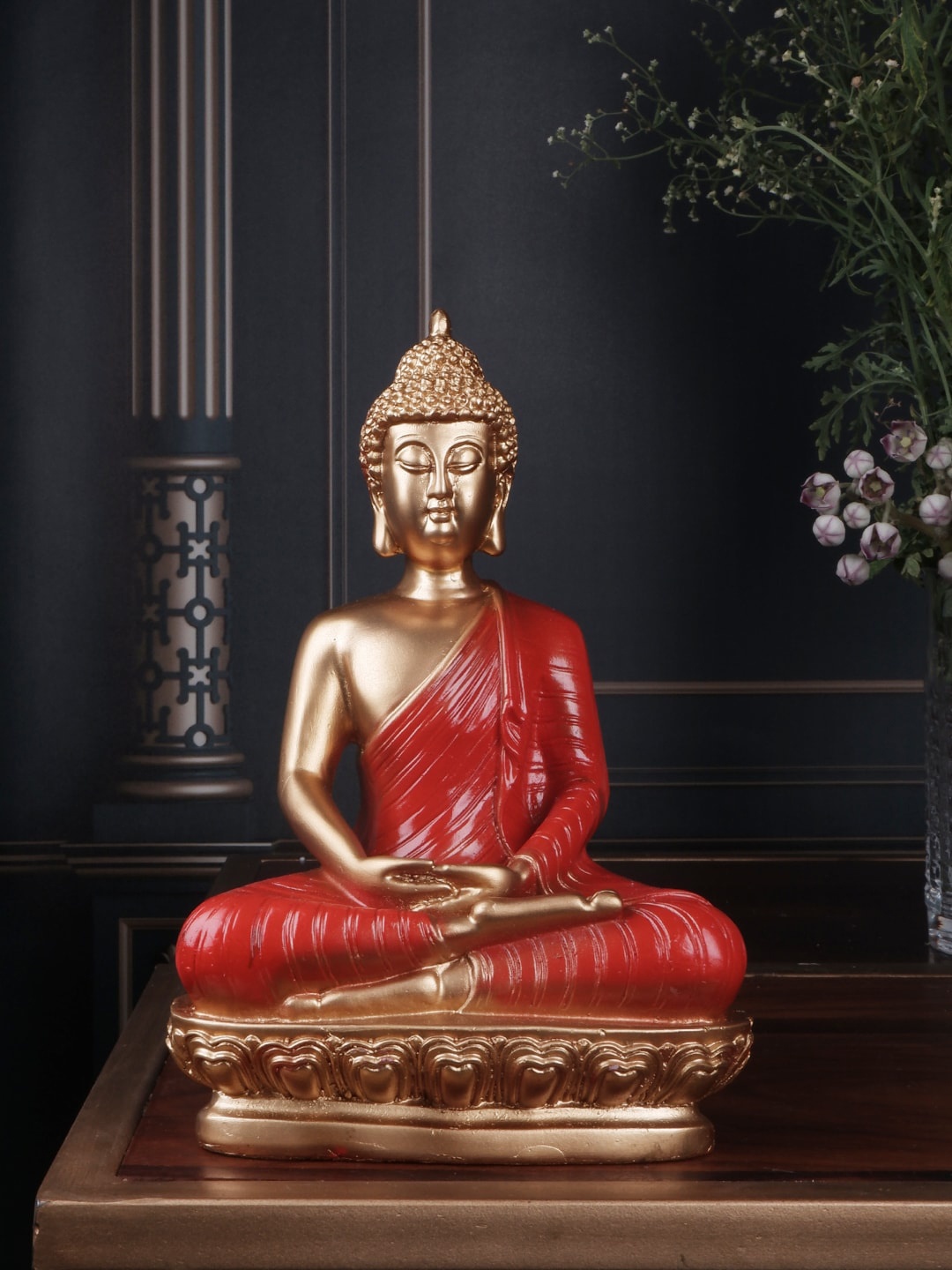 THE WHITE INK DECOR Red Buddha Figurine Showpieces