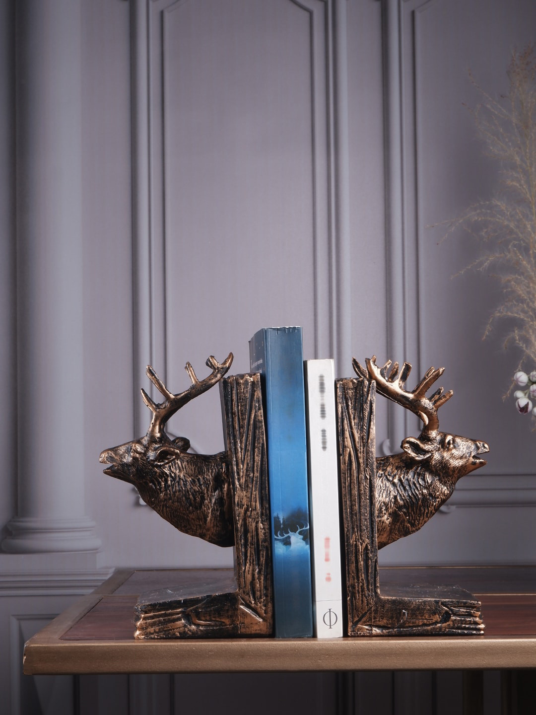 

THE WHITE INK DECOR Set Of 2 Brown Solid Book Holder Set Showpieces