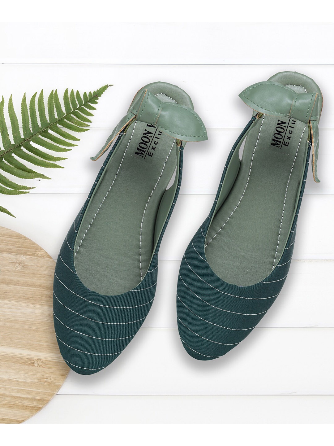 

Moonwalk Women Green Striped Ballerinas Flats