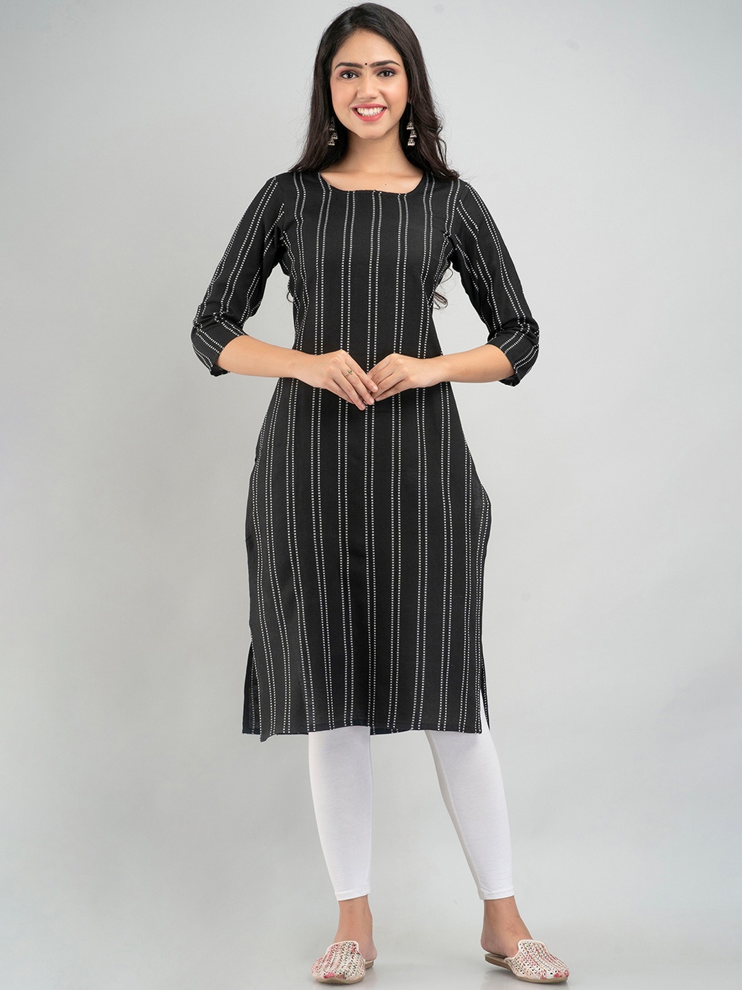 

PREKSHA Women's Black Cotton Printed Straight Kurta