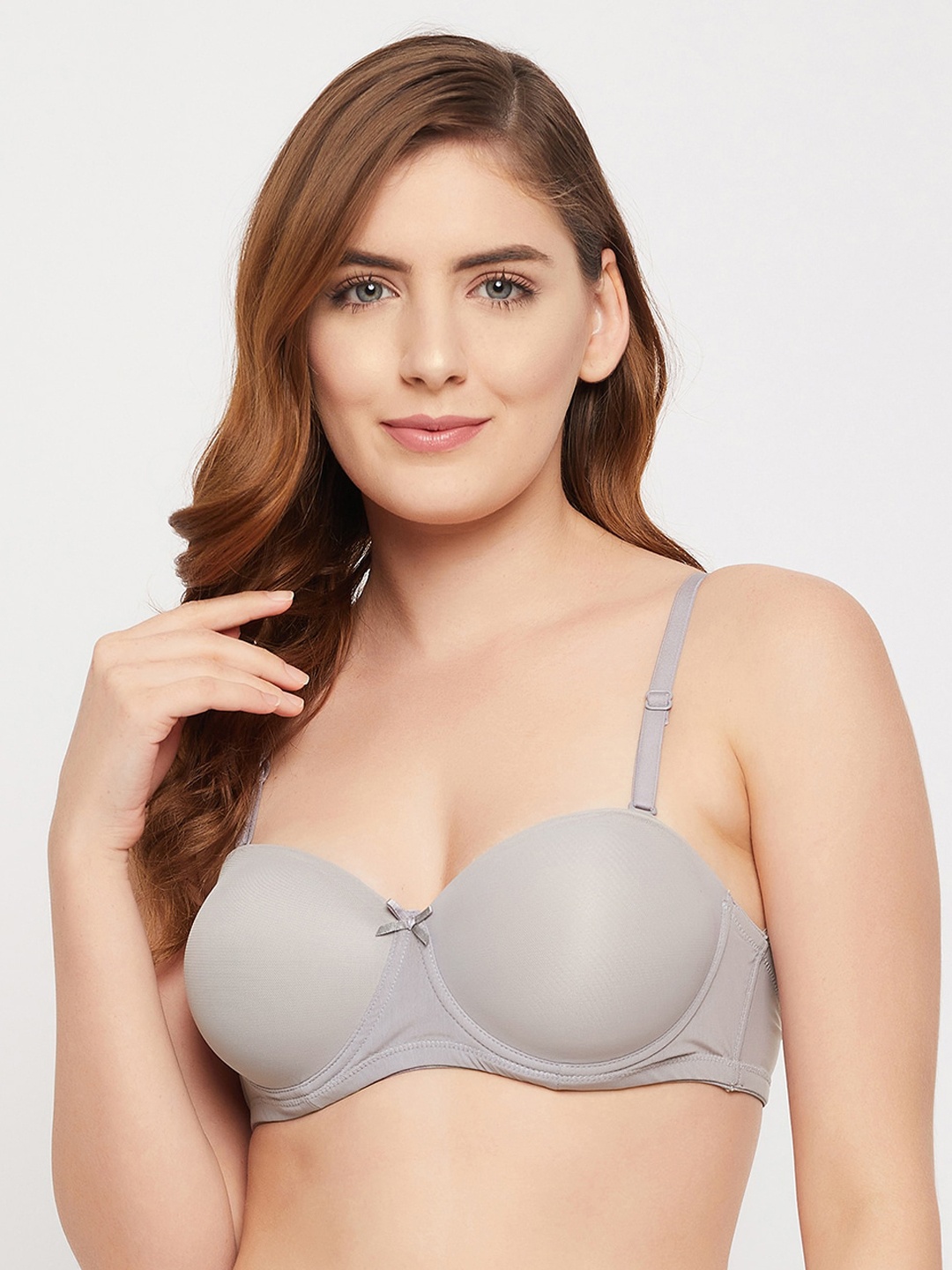 

Clovia Grey Underwired Lightly Padded Demi Cup Strapless Balconette Bra