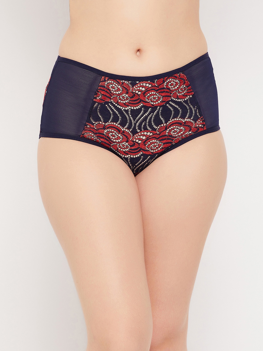 

Clovia Women Navy Blue Floral Lace Hipster Briefs