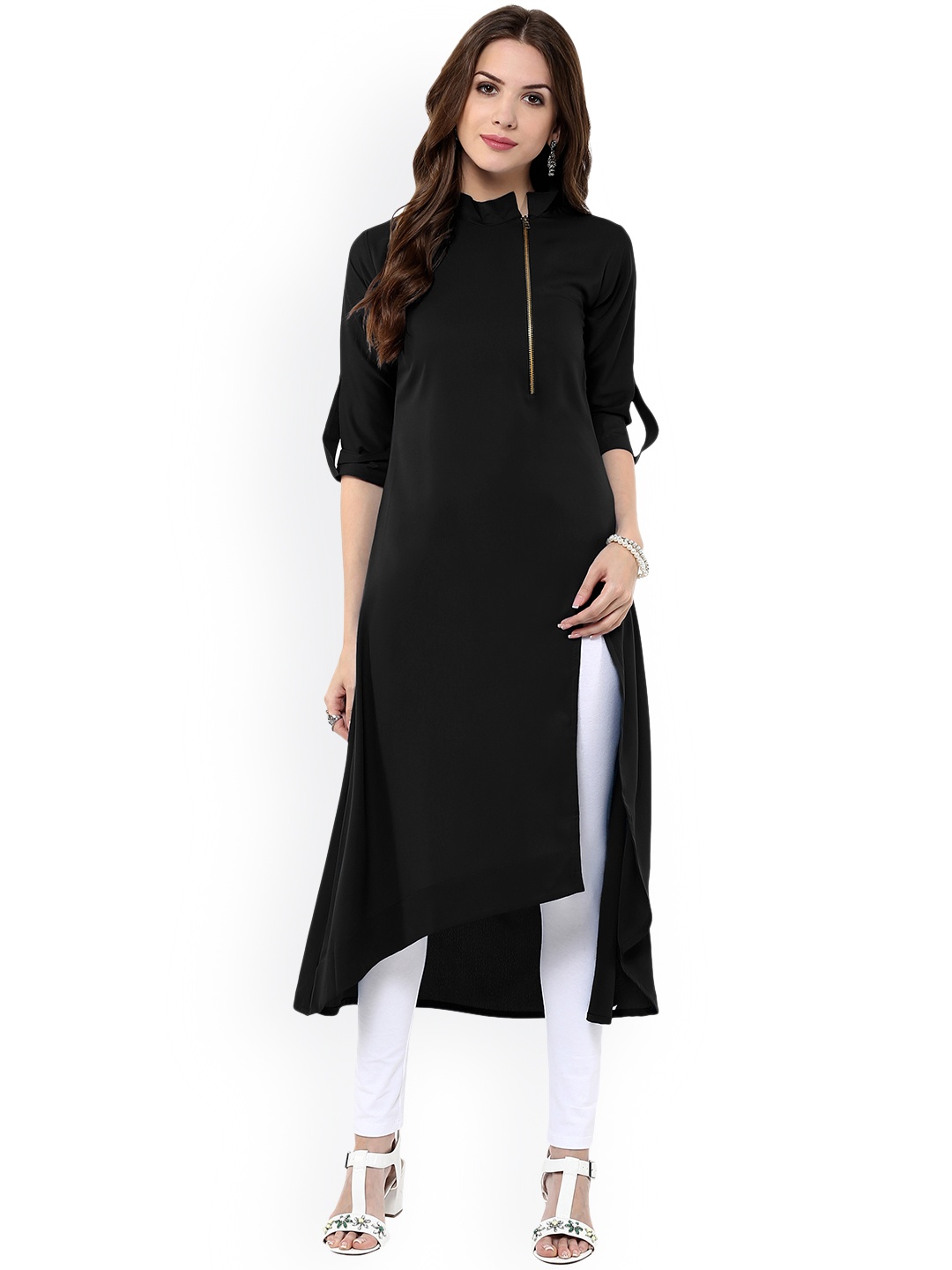 

Janasya Women Black Solid A-Line Asymmetric Kurta