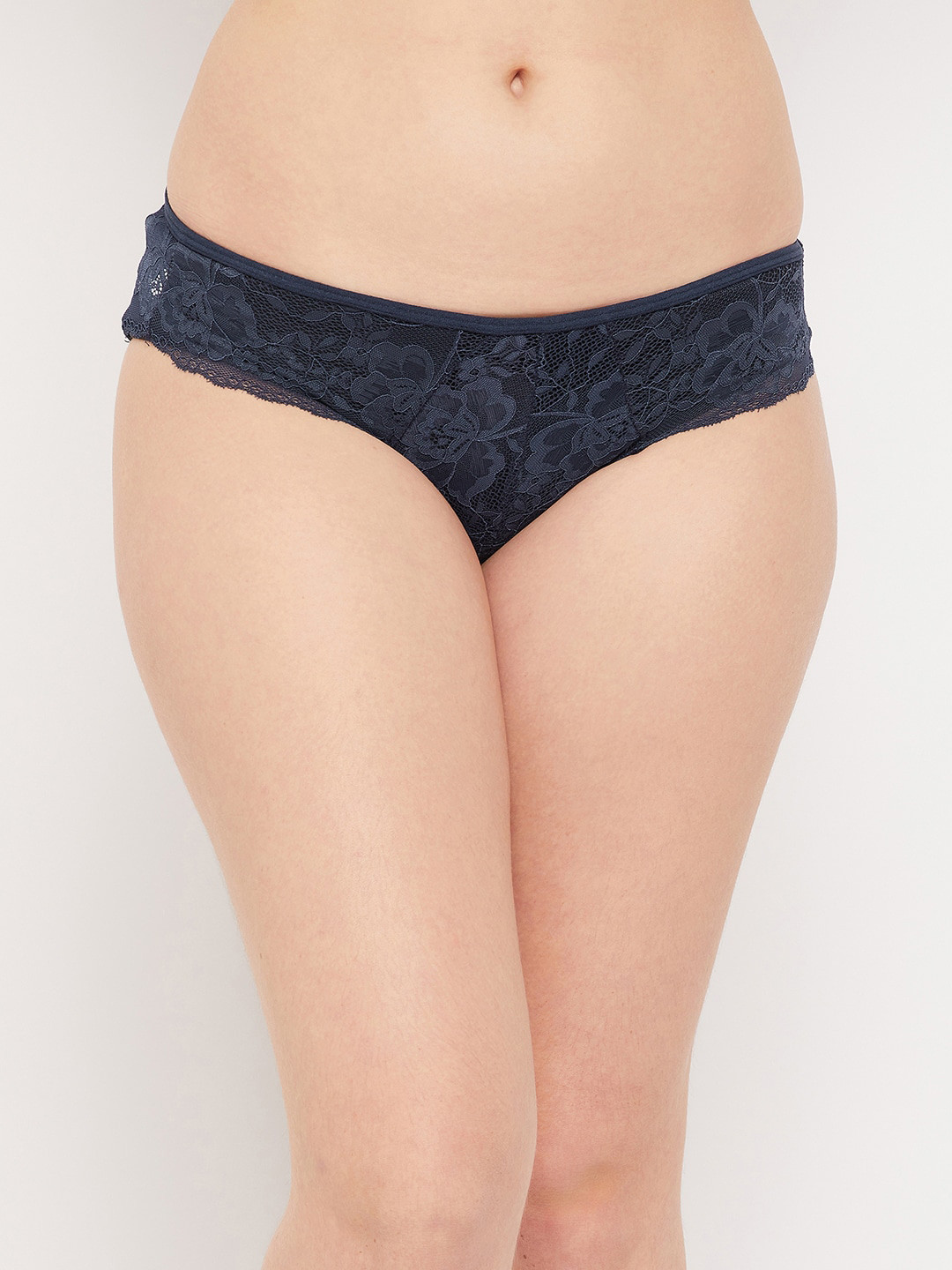 

Clovia Women Navy Blue Self-Design Lace Bikini Briefs