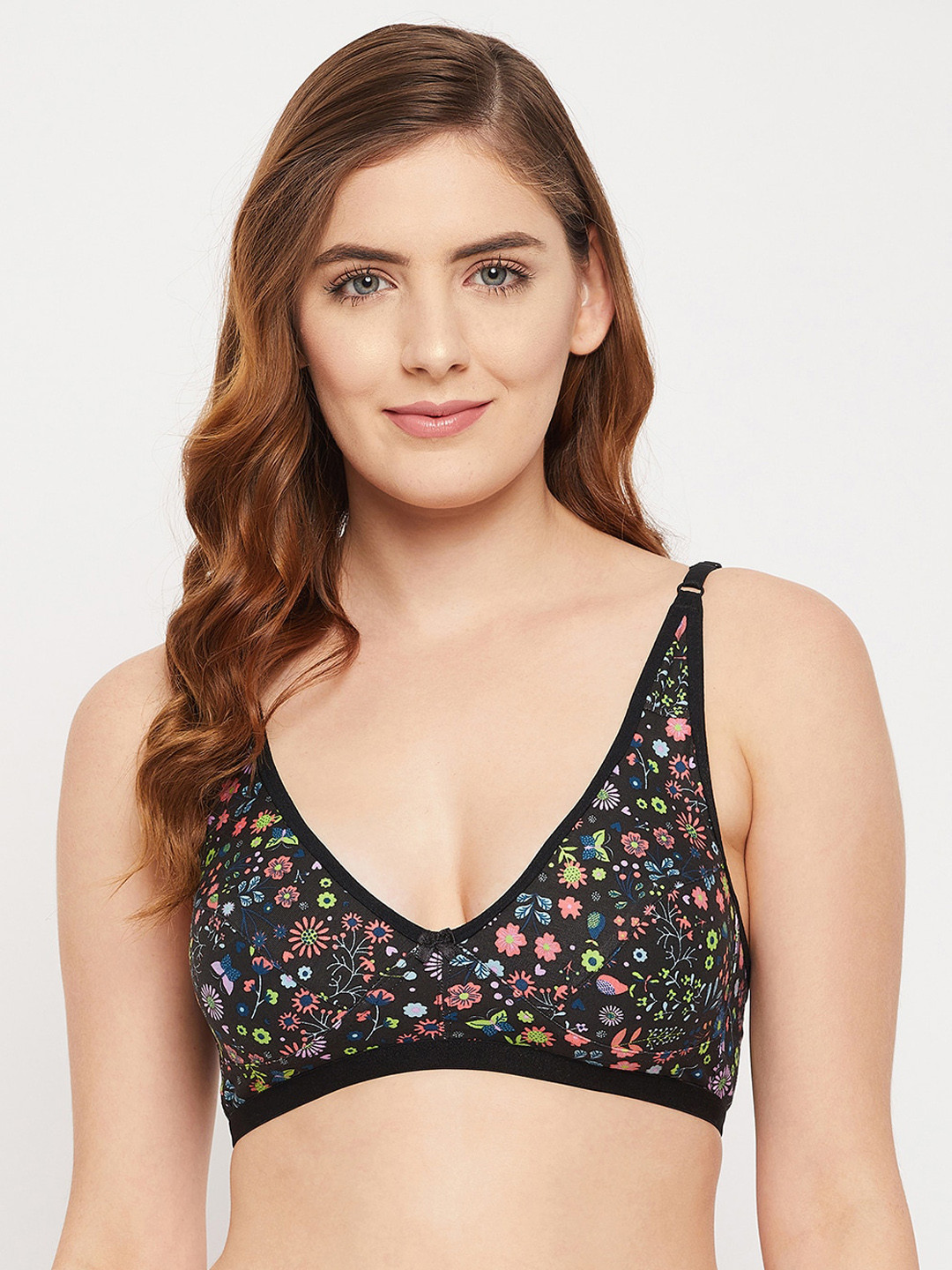 

Clovia Black & Blue Floral Non-Padded Non-Wired Demi Cup Cotton Bra