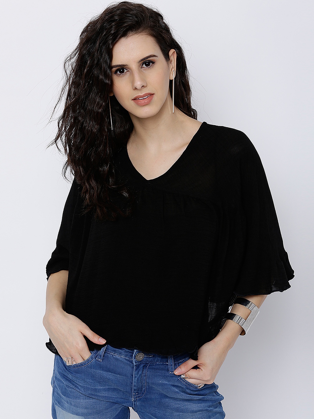 

Tokyo Talkies Women Black Solid Boxy Top